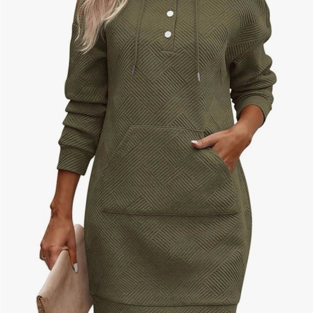 Army Green Long Sleeve sweatshirt Dress